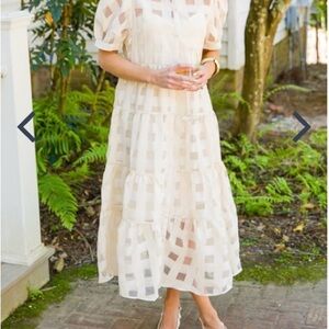 Umgee Women’s NWT Ivory Basket Weave Organza Dress; Size M